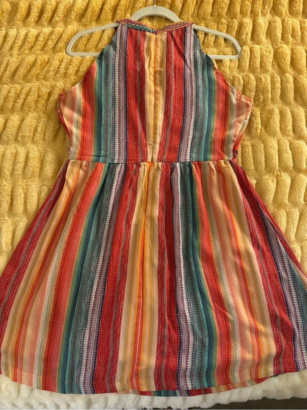 Savanna Jane Multicolor Striped Halter Dress with Floral Embroidery - Picture 3 of 4